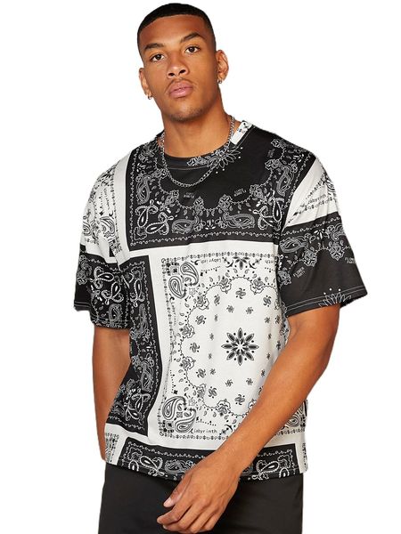 

men random paisley scarf print tee w7cj#, White;black