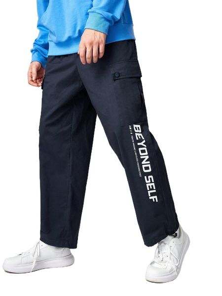 

men slogan graphic flap pocket cargo pants j5fo#, Black