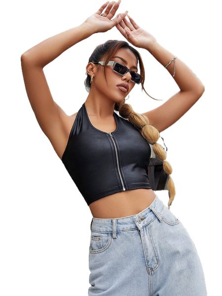 

zip-up backless halter z7to#, White