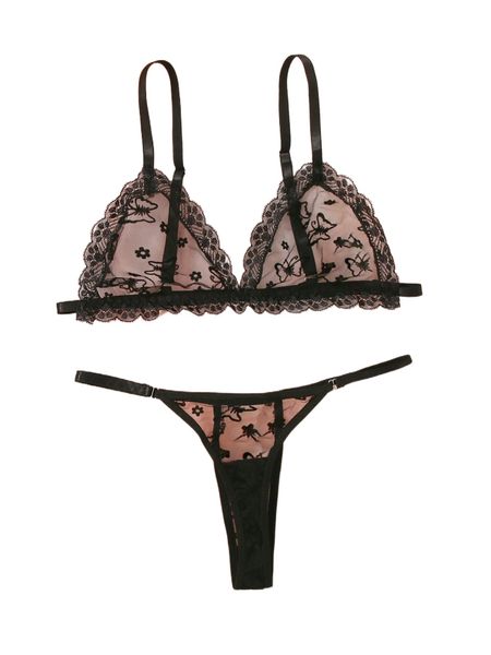 

contrast lace butterfly mesh lingerie set k0yt#, Black;red