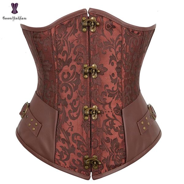 

steampunk corset underbust vintage corsets women korse brown waist slimming bustiers retro corselet tummy belt, Black;white