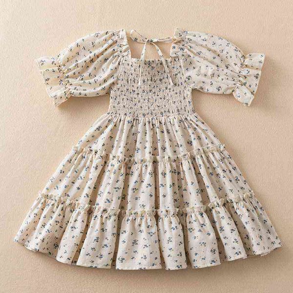 Abito grembiule casual estivo per ragazze Bambini Fiore volant Abiti a maniche corte Bambini Festa Principessa Costume 3-8 anni Ragazza Panno G220518