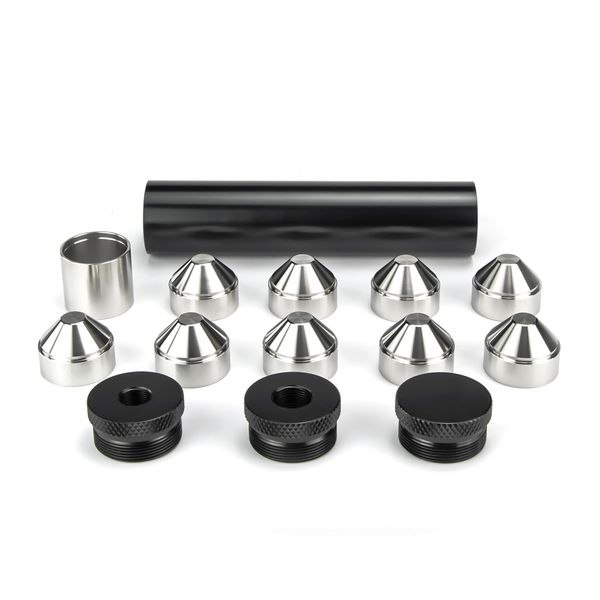 

7''l 1.5''od 1.355"id 1.375x24 threads aircraft aluminum 7075 solvent kit 1/2x28 and 5/8x24 thread mounts included