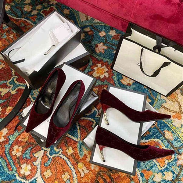 

high version 2022 spring g family high heels wine red velvet fine heel metal high heels, Black