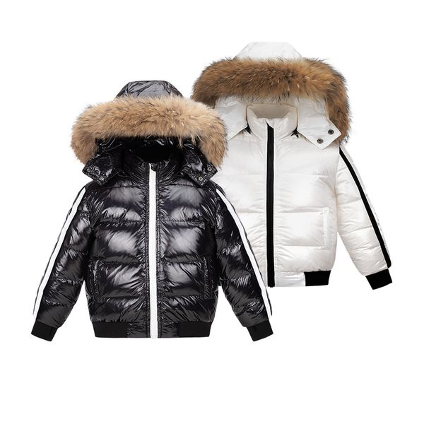 

down coat fashion down jacket for boys girls 1-16y filling duck coats nature fur gloss surface wind-resistant and water-repellent. 220826, Blue;gray