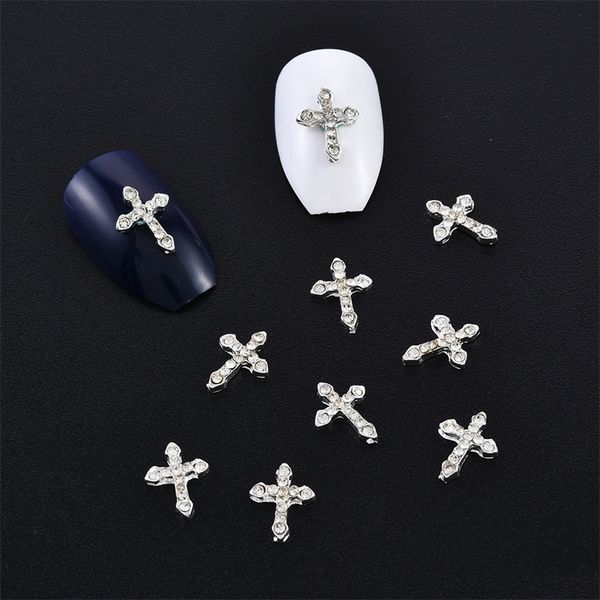 

10 pcs classic full glitter s cross 3d charms 10pcspack alloy art decorations nails tools 220708, Silver;gold