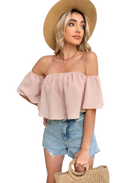 

solid off shoulder x3gu#, White