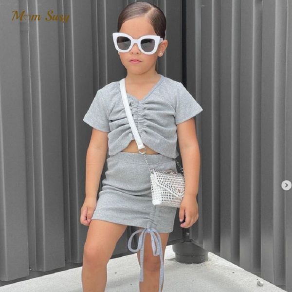 

fashion baby girl cotton clothes set tshirtskirt 2pcs infant toddler string drawing crop skirt summer baby clothes 17y 220614, White
