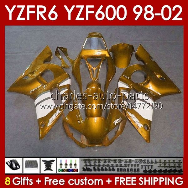 Kit de carroceria para Yamaha YZF R6 R 6 YZF600 600CC YZFR6 98 99 00 2001 2002 Corpo 145No.170 YZF 600 CC YZF-600 98-02 Cowling Yzf-R6 1998 1999 2000 01 02 Oem Fairing Gllk Golden Blk