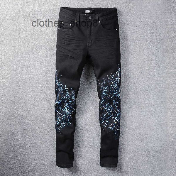 

european and american designer men new us a mirs-fluid casual hip hop high street out and worn washed splash ink color painting sl brl7, Blue