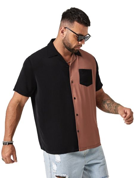 

extended sizes men two tone pocket patched shirt w380#, White;black