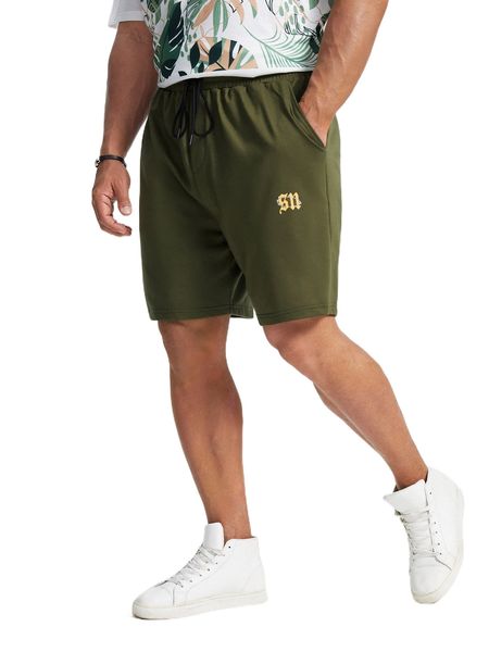

extended sizes men letter graphic drawstring waist shorts m0fh#, White;black