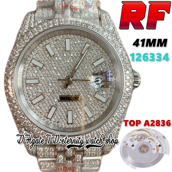 

rrf v4 ew126334 a2824 automatic mens watch jh126300 bl126333 diamond inlay stick markers dial 41mm 904l stainless steel iced out diamond bra, Slivery;brown
