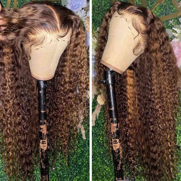 Curly Human Hair Wig Colored S Lace Front Al Destaque 30 polegadas para mulheres 13x4 AL 220608