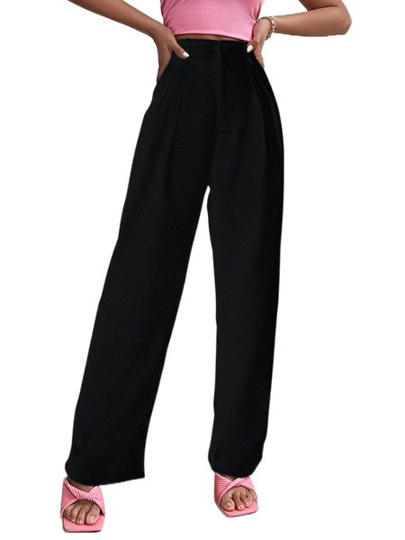 

high waist plicated detail pants p8qo#, Black;white
