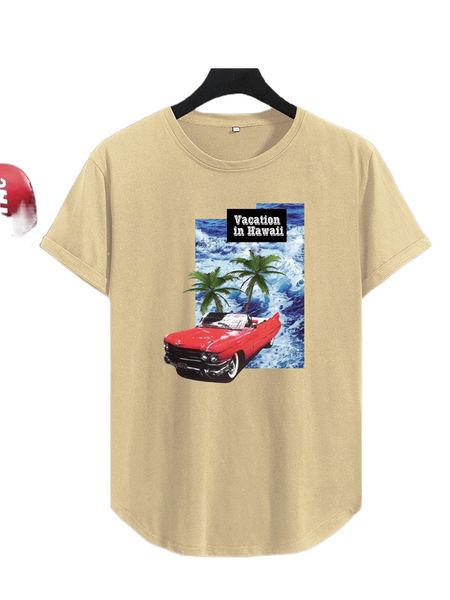 

men car & tropical print tee t3pf#, White;black