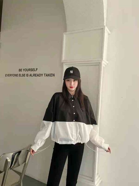 

women's jackets pa spring black and white color matching single breasted hem drawcord loose coat, Black;brown