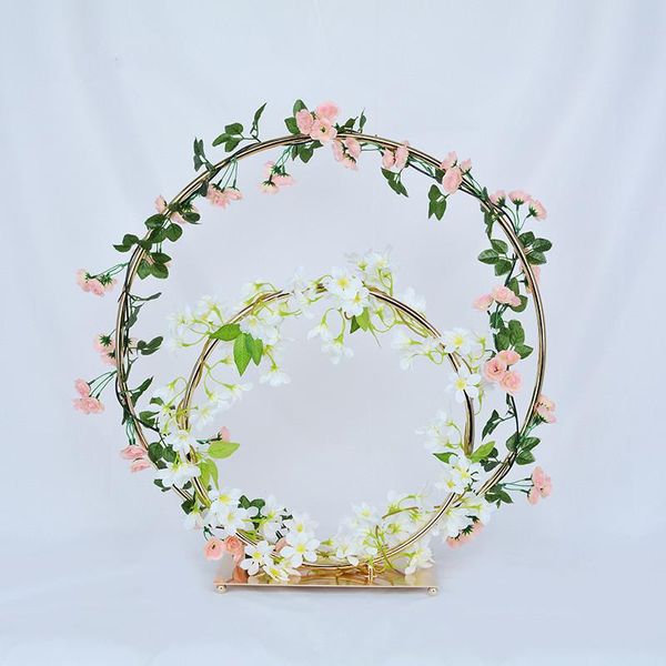 Decorazione per feste Oro Bianco Doppio palo Matrimonio Arco Ferro Metallo Stabile Fiore artificiale Stand Sfondo Decor Round Ring ShelfParty