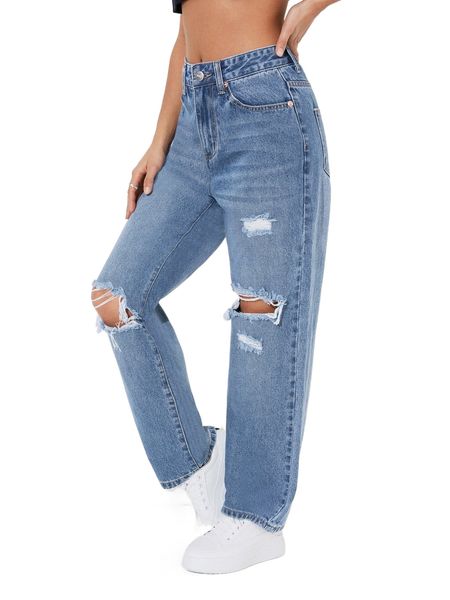 

petite high waist ripped jeans a3uu#, Blue
