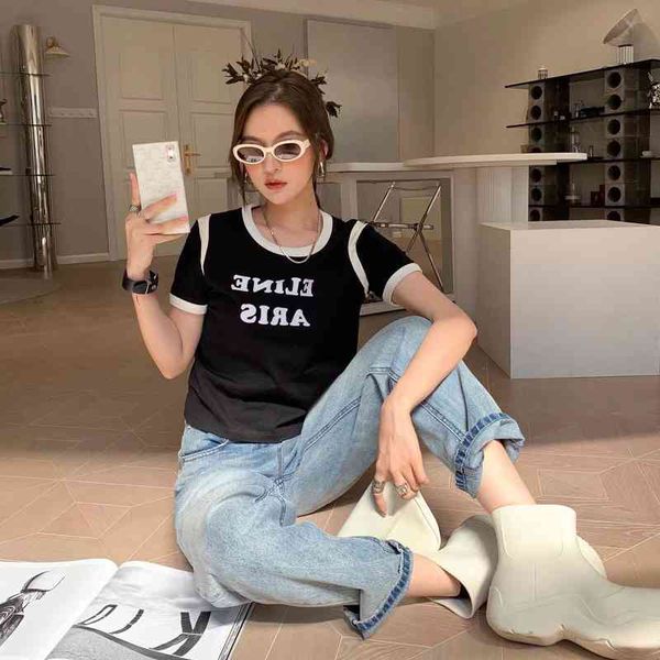 

2022c factory direct sale trendy brand men's t-shirts women's c stitched flocking cotton t-shirt style round neck short sleeve fas, White