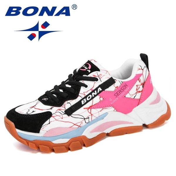 

bona designers mesh breathable running shoes women outdoor walking woman fashion sneakers ladies jogging footwear 220725, Black