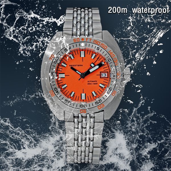 

brand diver watch men sub300t automatic mechanical sapphire glass luminous date 200m turn bracelet seestern wristwatch retro 220622, Slivery;brown