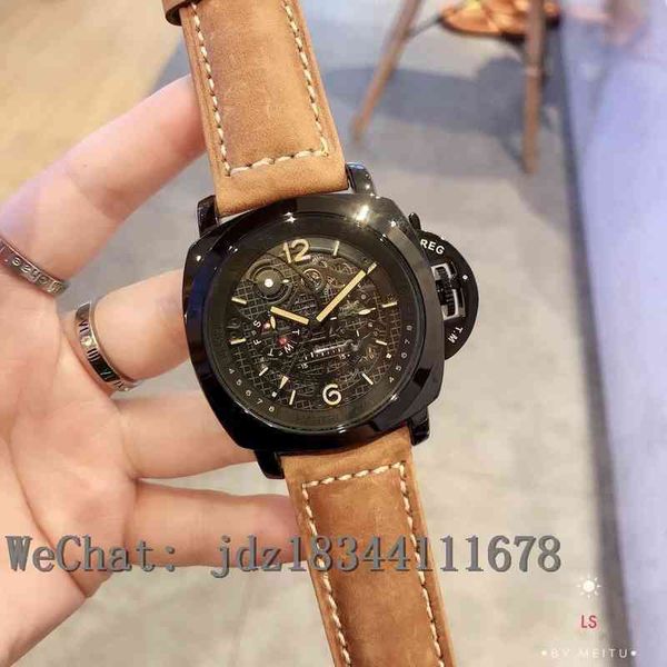 

luxury watches for mens mechanical wristwatch panera hollow literal running seconds super luminous boutique men's designer, Slivery;brown
