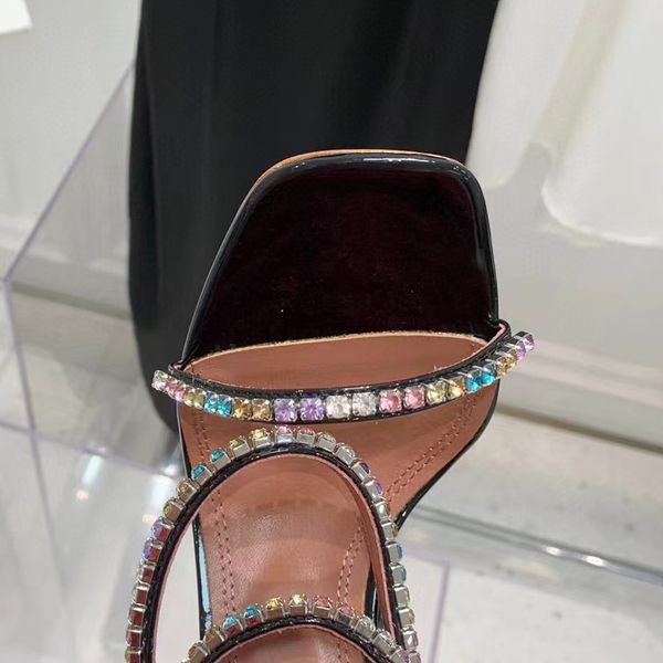

amina muaddi level black silk sandals 95mm crystal embellished strap spool heels heel for women summer luxury designers shoes sandals mhdl