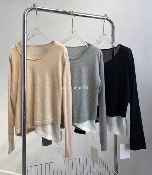 

women's knits & tees spring and summer mx net version simple design fake two-piece spun yarn breathable double-layer round neck bottome, White