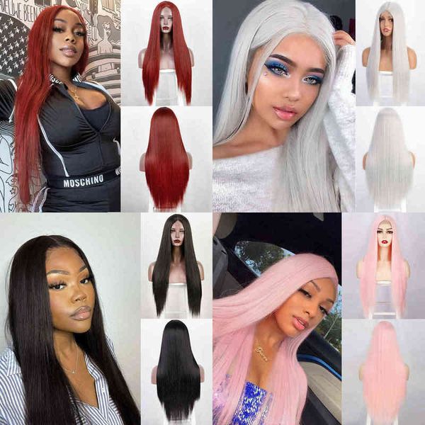 

i's a wig long straight white cosplay wigs for women synthetic 60 613 blonde grey pink black middle part daily use hairs 220622