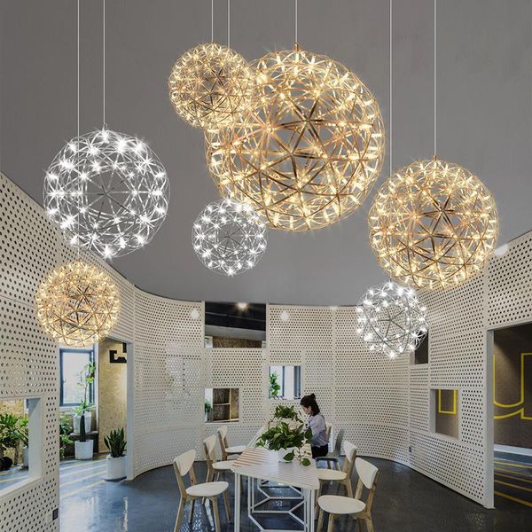 Pendelleuchten Moderne Feuerwerk Spark Ball LED-Leuchten Edelstahl-Leuchten zum Aufhängen für Wohnzimmer El Hall Home DecorPendant