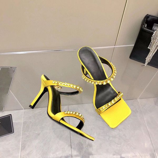

rhinestone sandals gold high heels women slippers silver crystal shoes ladies flip flops designer mules runway shoes slides, Black