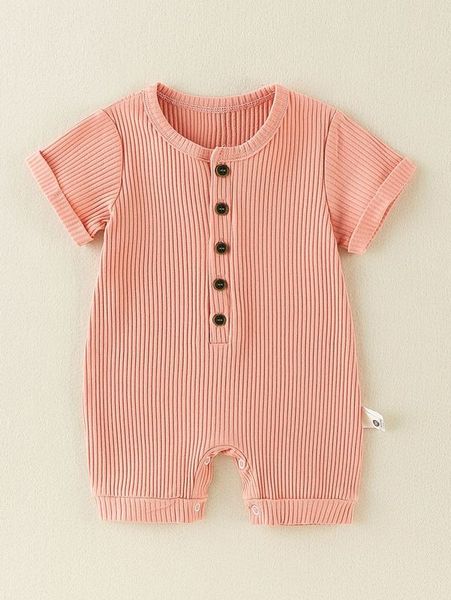 

baby girl half button rib knit t-shirt jumpsuit shorts she, Blue