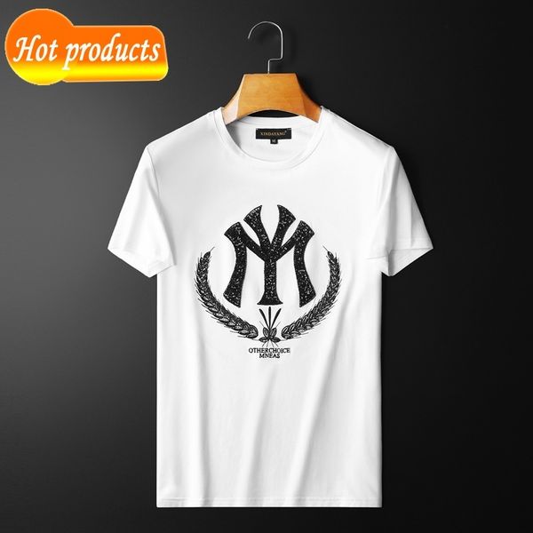 

factory direct selling tide brand clothes wholesale 2022 trend letter embroidery short sleeve t-shirt summer mercerized men's bottoms s, White;black