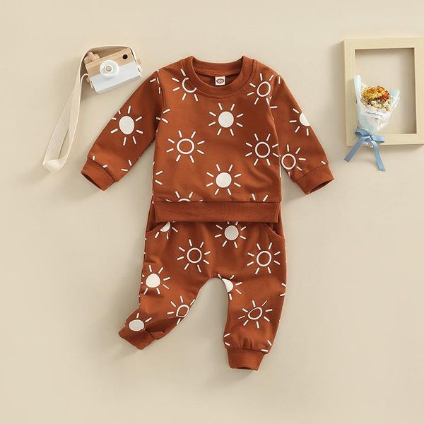 Autumn Casual Cotton sweater and sweatpants set for Baby Boys and Girls - Sun Print Long Sleeve Sweatshirt and Pants Tracksuits