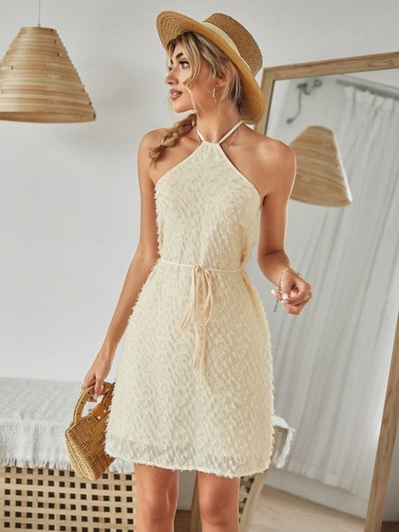 

open back fuzzy halter dress e2ph#, Black;gray