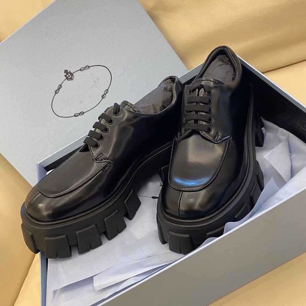 

casual shoes wholesale luxury monolith brushed leather loafers lace-up chunky heels platform sneakers lug rubber sole oxford comfort walking, Black