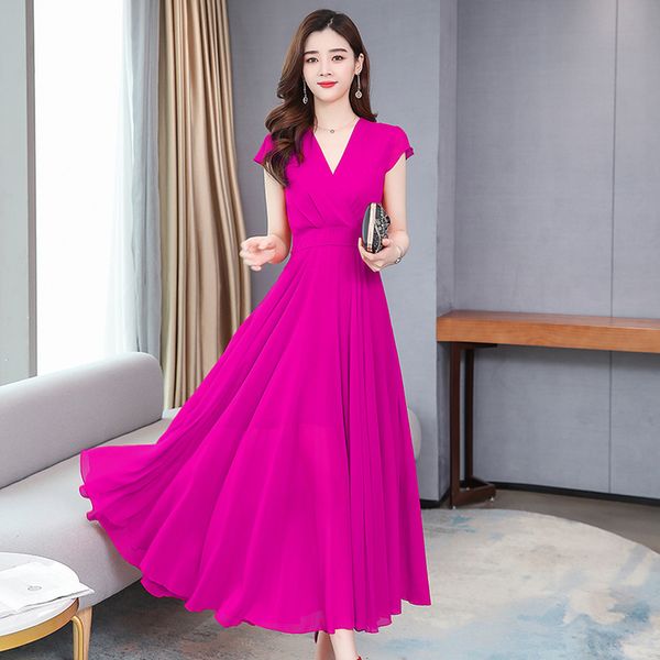 

vintage solid chiffon beach maxi dress summer 4xl plus size midi sundress women elegant bodycon party vestidos 220527, Black