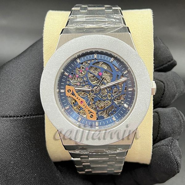 Relógios de marca Relógios de pulso mecânicos Relógios de pulso preto Esqueleto Relógio masculino Relógio mecânico automático Relógios masculinos 41 mm Pulseira de aço esportivo Wate YINHOA
