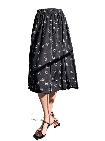 

dazy high waist ditsy floral print skirt m82k#, Black