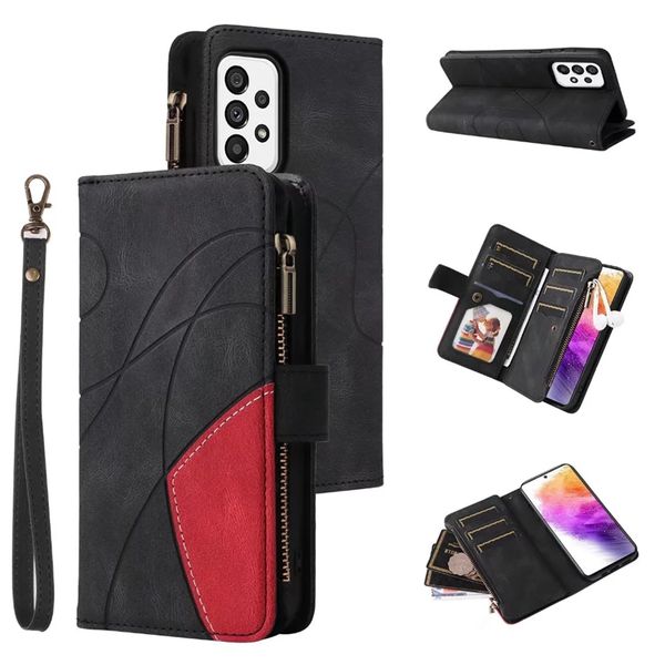 Leder-Geldbörsenhüllen für Samsung M33 M53 S22 Ultra S21 Plus A23 4G A03 Core A33 A53 A73 S20 Halter Hybrid Hit Color Flip Cover Card Business Multifunktionale Reißverschlusstasche