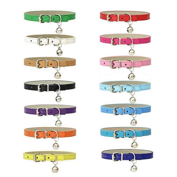 Leinen NWE PU-Lederleine Haustiere Hundehalsband Heimtierbedarf DIY Glocke Katzenhalsband Outdoor-Training Spaziergang Einstellbare Größe 16 Farben Inventar Großhandel