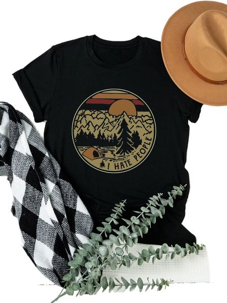 

plus slogan & trees print tee g6df#, Black