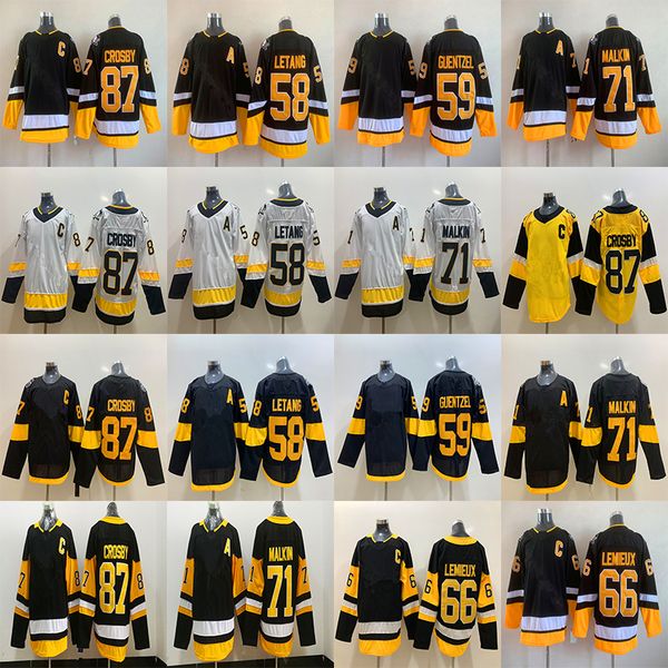 

87 sidney crosby 2022 third jersey 71 evgeni malkin 59 jake guentzel 58 kris letang 66 mario lemieux hockey jerseys, Black;red