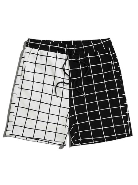 

men grid print drawstring waist shorts e3sq#, White;black