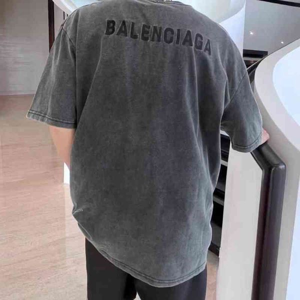 

2022 summer new paris b home washed short sleeved t-shirt men's and women's same embroidered letters vintage m ji4h, White;black