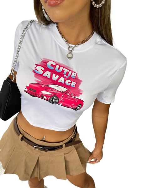 

car & letter graphic crop tee c4hh#, White