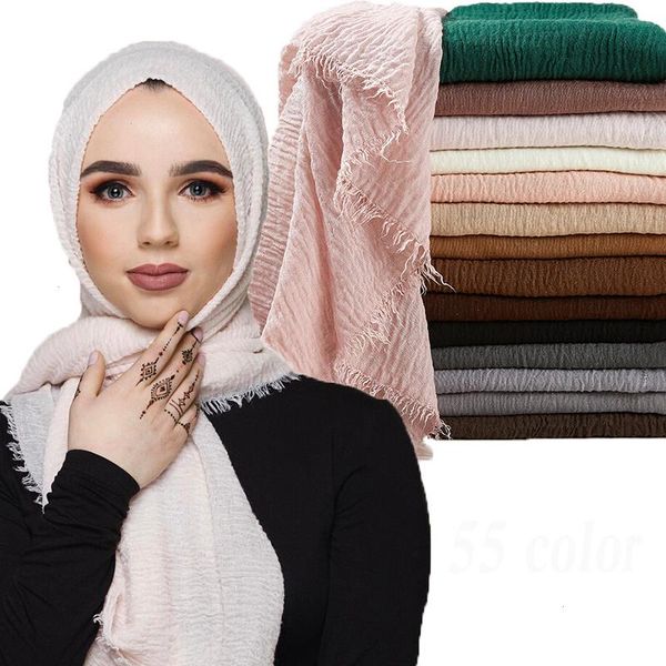 95 190cm Women Muslim Crinkle Hijab Scarf Femme Musulman Soft Cotton Headscarf Islamic Shawls And Wraps Wholesale Price