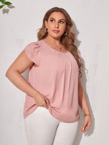 

plus scoop neck petal sleeve blouse r4yg#, Black