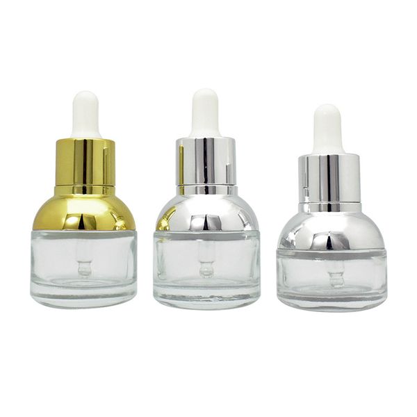 Garrafa de gotas de gotas de vidro de 30 ml Garrafa de óleo essencial de prata portátil garrafas de cosméticos vazios